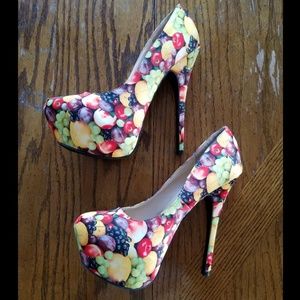 Fruit Print Platform Heels